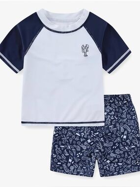 New Sperry Boys Rash Guard Shirt and Swim Trunks 2 Piece Swimwear Set